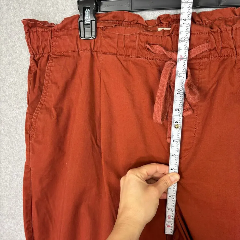Loft Crop Pleated Paperbag Pants XL Burgundy 100% Cotton Resort Cruise ‎ Pockets